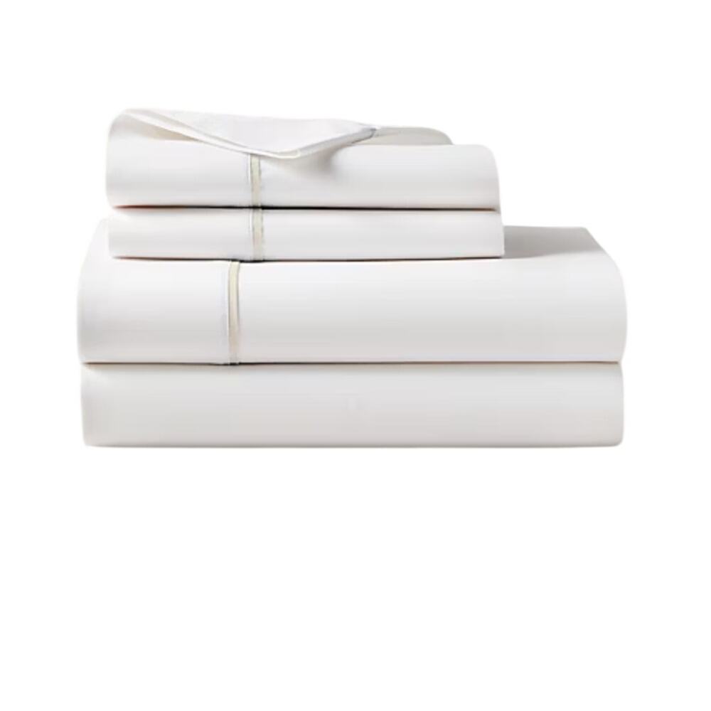 New Ralph Lauren Organic Cotton Percale Palmer Twin Flat Sheet White/Sand Dune